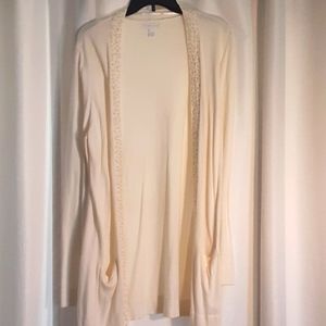 Charter club cardigan  sz L cream  classy sequins down front holiday work play
